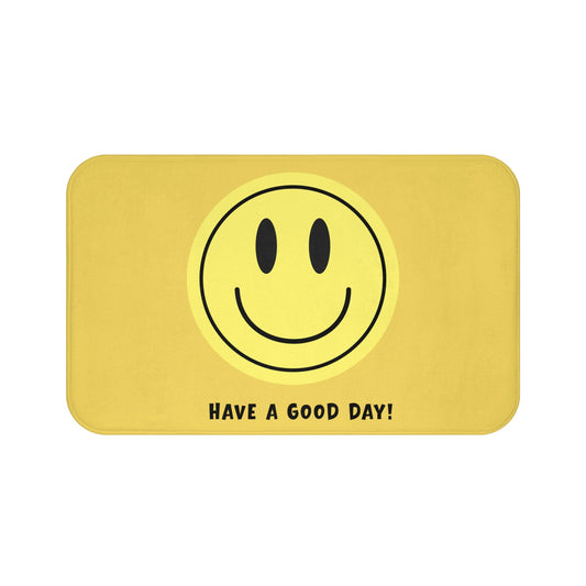 Smiley Face Bath Mat - "Have a Good Day!" YELLOW Kid's Bathroom Rug