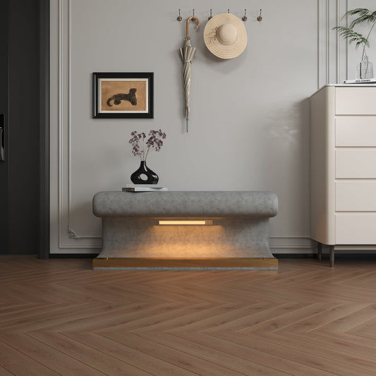 Entryway Bench Leather Upholstered Ottoman with LED sensor