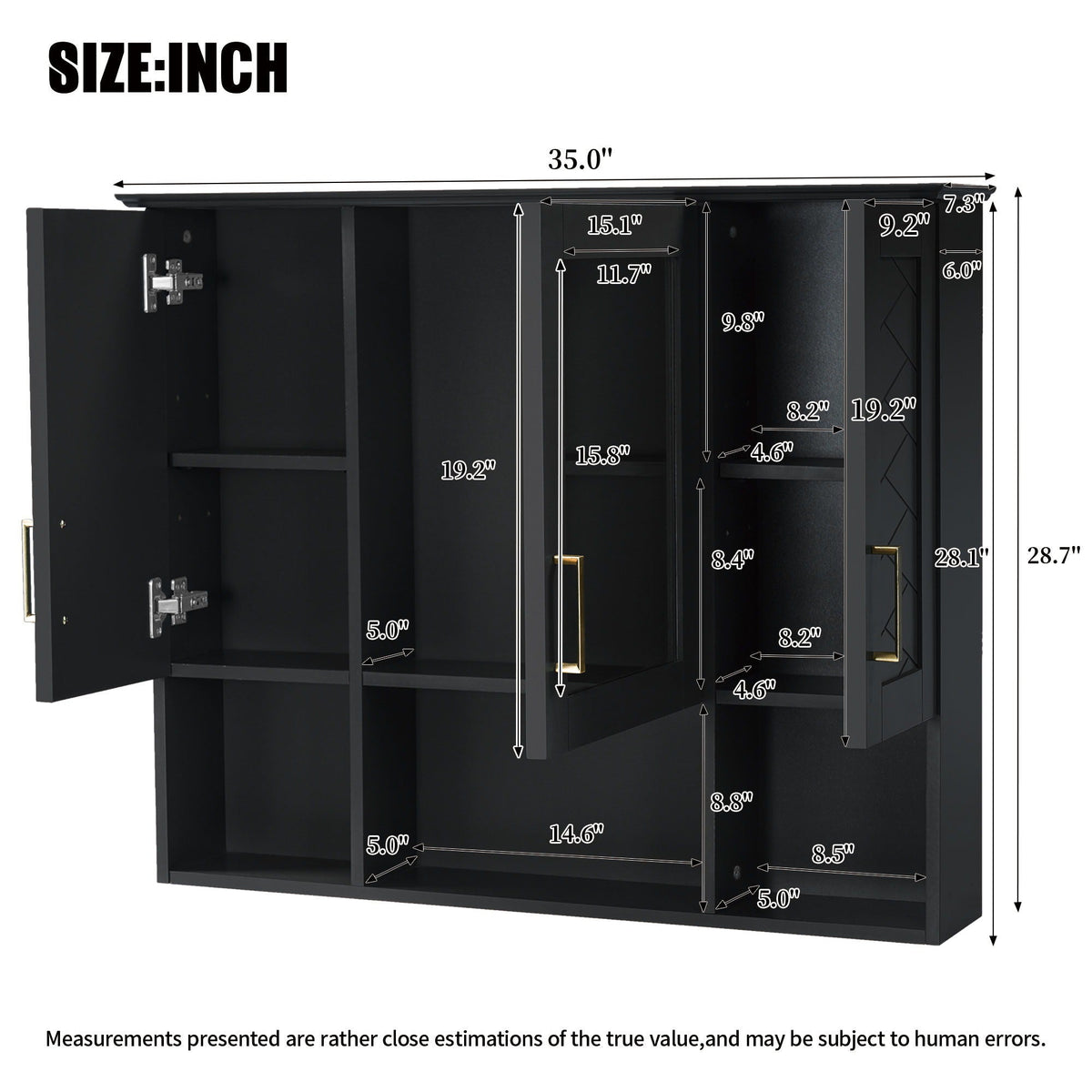 Modern Wall Mounted Medicine Cabinet With Adjustable Shelves,