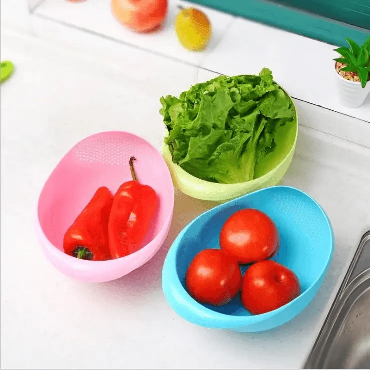 2PCS Nordic Food Grade Plastic Washing Filter Strainer Basket Sieve Drainer Cleaning Gadget Food Grade Plastic Rice Beans Peas Washing Filter Strainer Basket Sieve Drainer Cleaning Gadget Kitchen Accessories