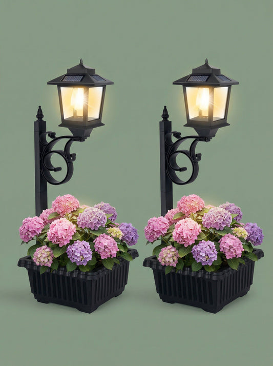 Solar Lamp Post with Flower Pot – Outdoor Garden & Patio Light –