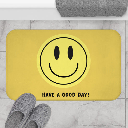 Smiley Face Bath Mat - "Have a Good Day!" YELLOW Kid's Bathroom Rug