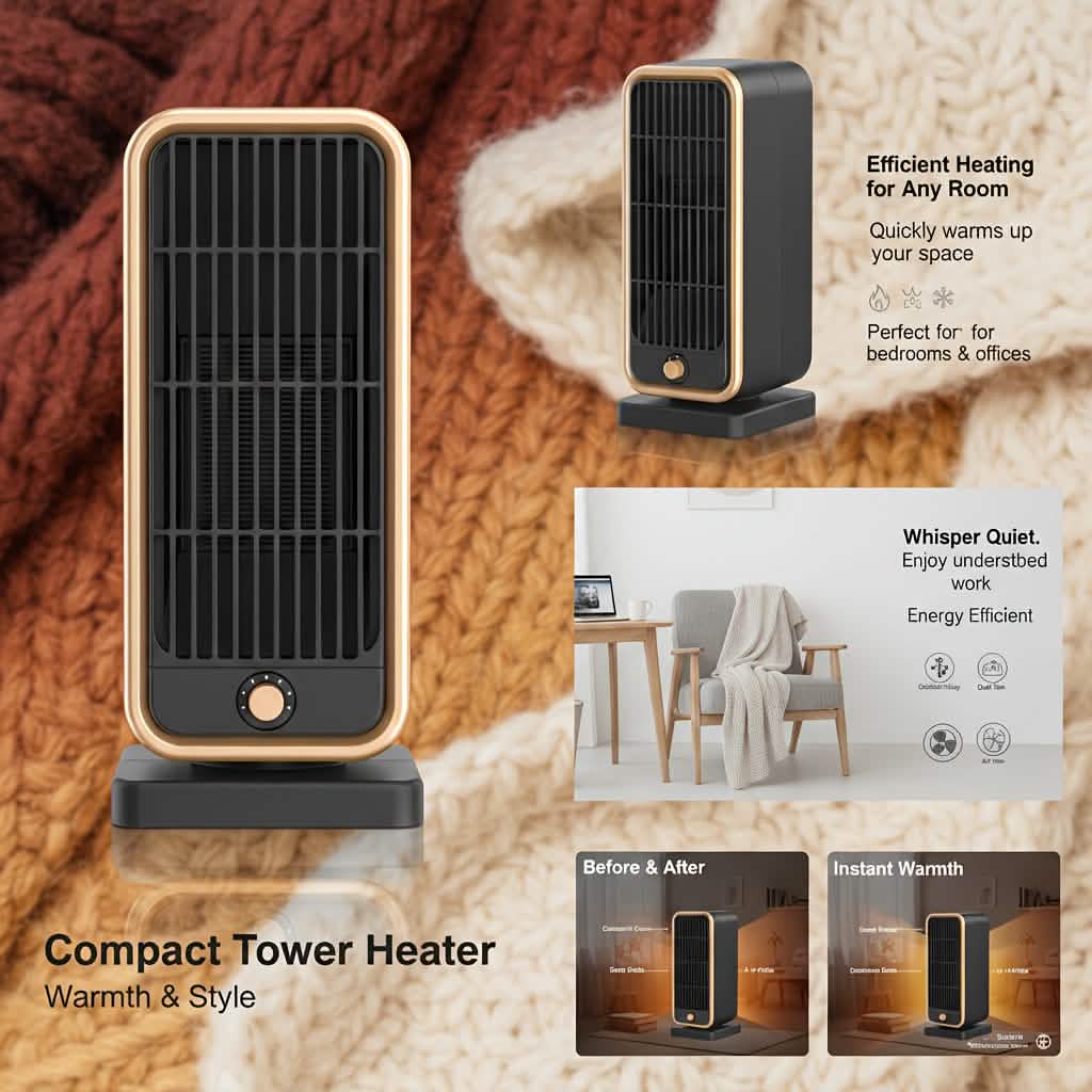 500W Portable Ceramic Space Heater with Safety Tip-Over Protection