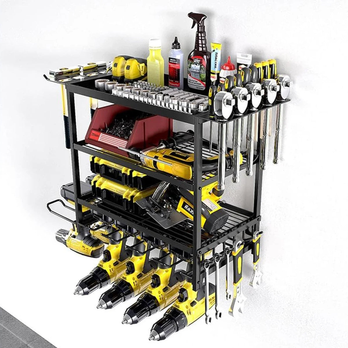Power Tool Storage Wall Mounted Rack 4 Layer Power Drill Tool Holder