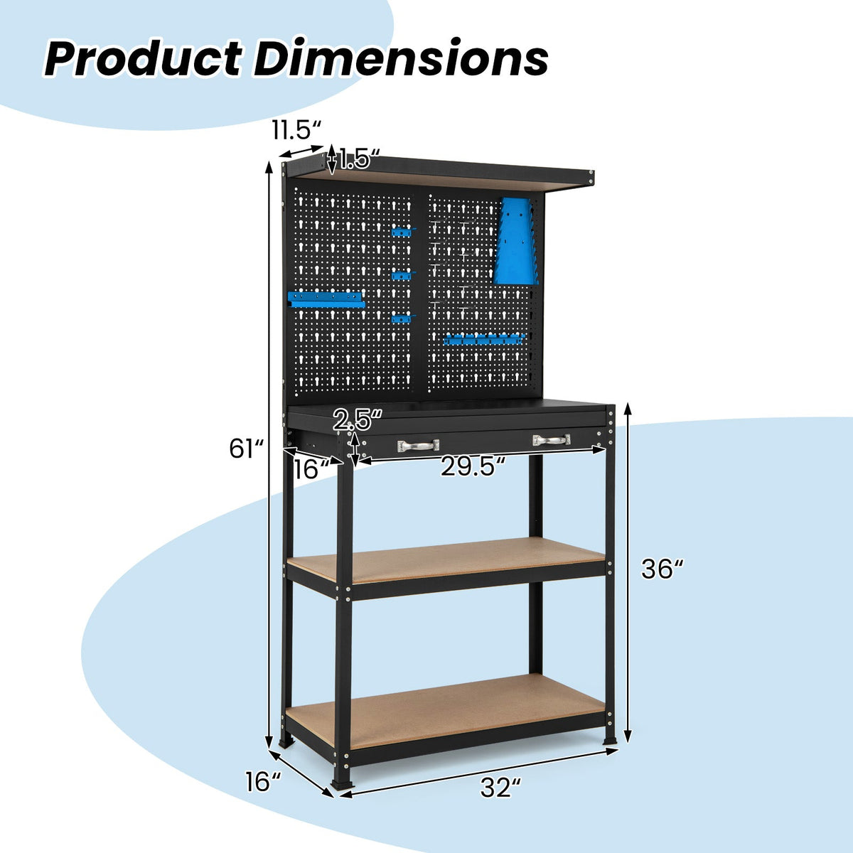 Tool Storage Workbench with Pegboard