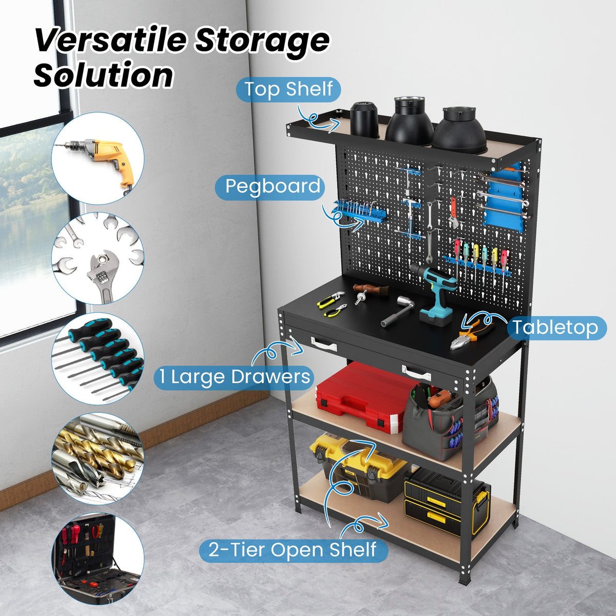 Tool Storage Workbench with Pegboard